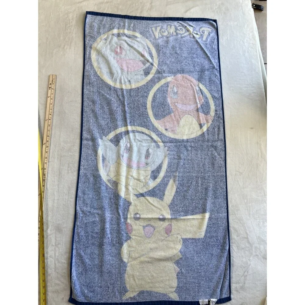 Vintage Pokémon Beach Towel Pikachu Bulbasaur Charmander Squirtle 27x54